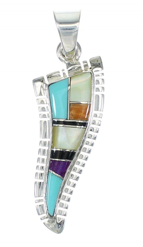 Southwest Sterling Silver Multicolor Inlay Jewelry Pendant MX65535