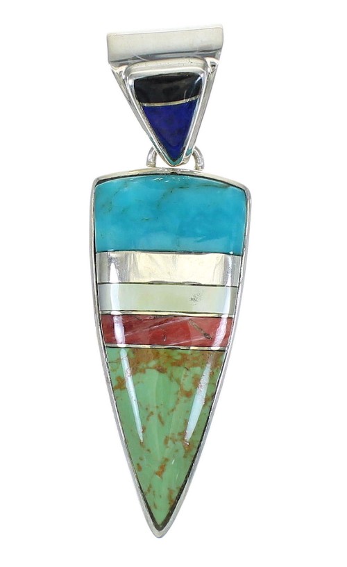 Genuine Sterling Silver Multicolor Inlay Southwest Jewelry Pendant MX65560