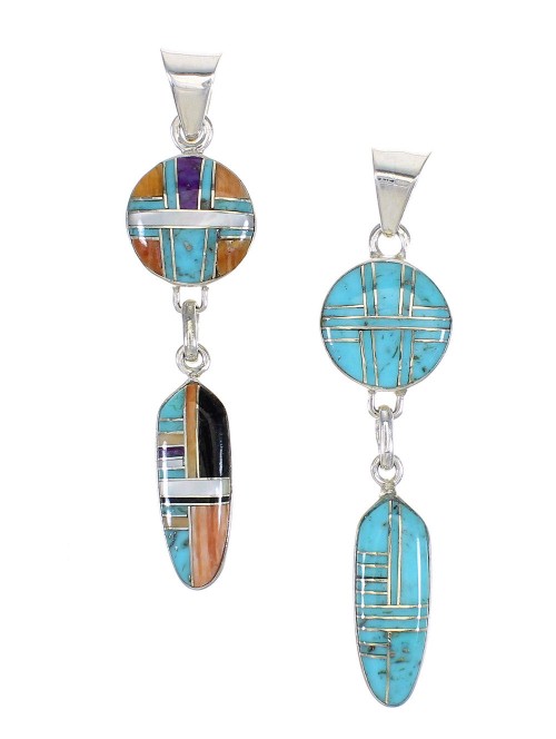 Turquoise Multicolor Reversible Silver Southwest Pendant MX65583