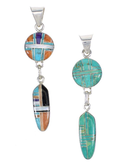 Southwest Multicolor Silver Reversible Pendant MX65588