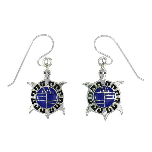 Lapis And Sterling Silver Turtle Southwest Hook Dangle Earrings WX63370