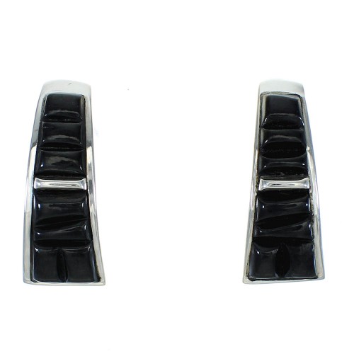 Jet And Genuine Sterling Silver Southwest Post Earrings WX63416