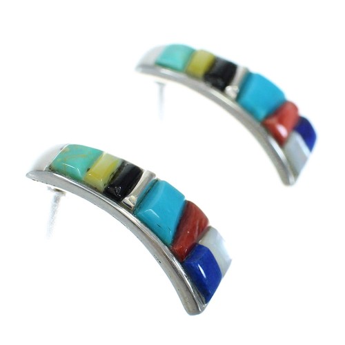 Southwest Multicolor Sterling Silver Post Hoop Earrings WX78615