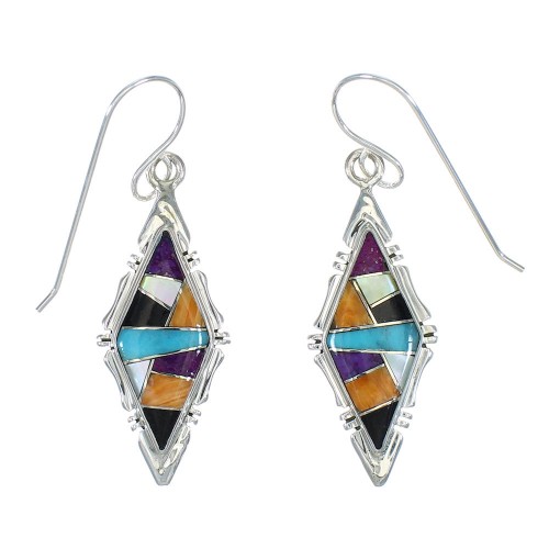 Multicolor Sterling Silver Southwest Hook Dangle Earrings WX78659