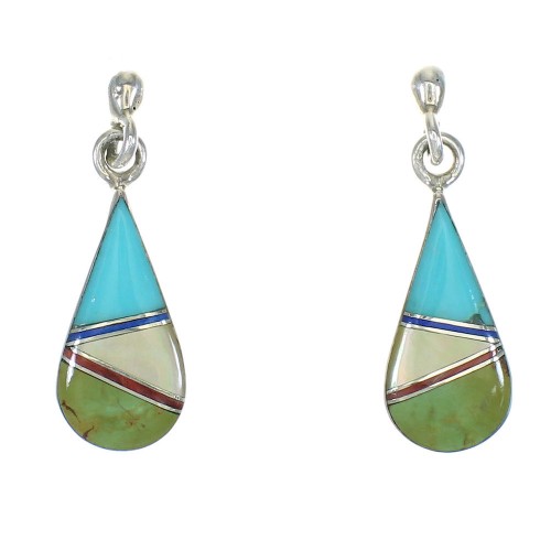 Southwest Multicolor Sterling Silver Tear Drop Post Dangle Earrings WX78699