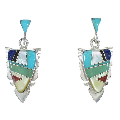 Southwestern Multicolor Sterling Silver Arrowhead Post Dangle Earrings WX78705