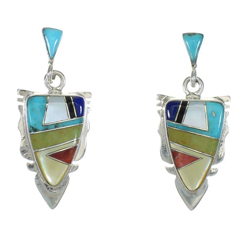 Southwest Multicolor Sterling Silver Arrowhead Post Dangle Earrings WX78724