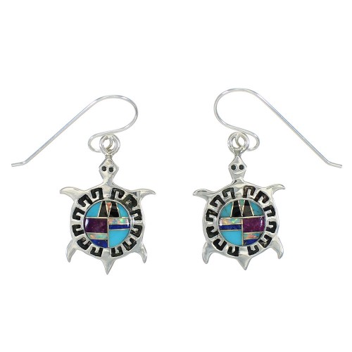 Southwest Multicolor Silver Turtle Water Wave Hook Dangle Earrings WX78791