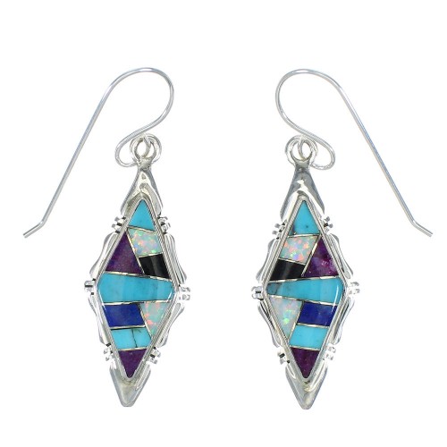 Southwest Authentic Sterling Silver Multicolor Hook Dangle Earrings WX78866