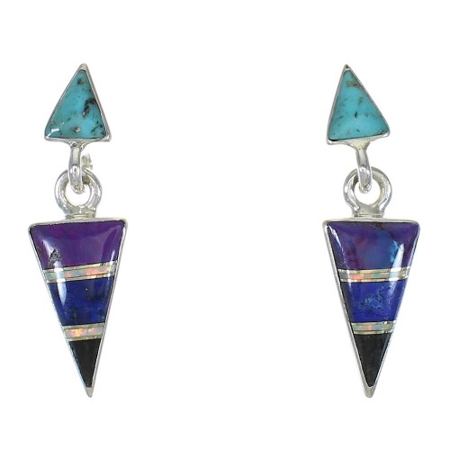 Multicolor Authentic Sterling Silver Southwest Post Dangle Earrings WX78880