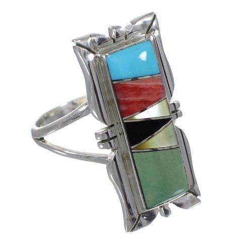 Multicolor Inlay Southwest Genuine Sterling Silver Ring Size 7-1/4 QX75865