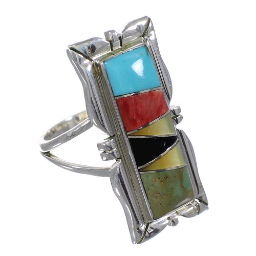 Multicolor Inlay Sterling Silver Southwestern Ring Size 4-3/4 QX75870