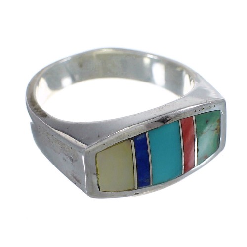 Authentic Sterling Silver Southwest Multicolor Inlay Ring Size 7-1/2 QX75898
