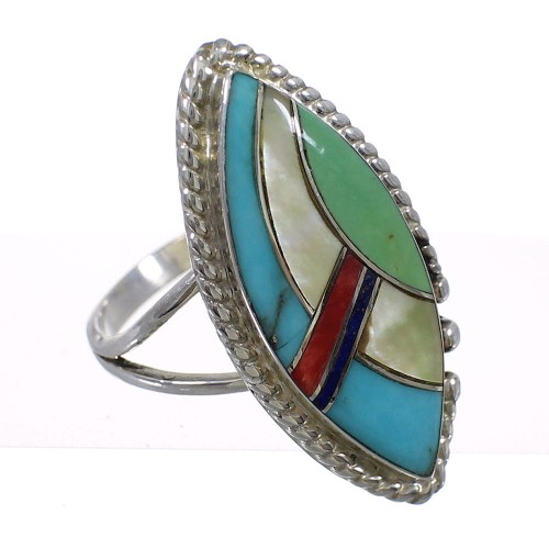 Authentic Sterling Silver Southwest Multicolor Inlay Ring Size 6 QX75705