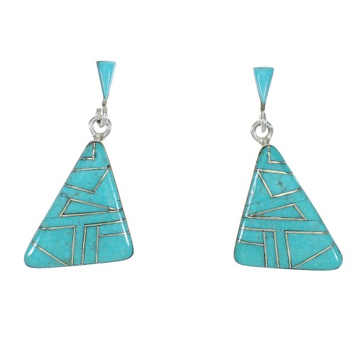 Sterling Silver Turquoise Inlay Southwest Post Dangle Earrings QX78712