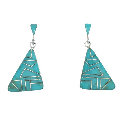 Authentic Sterling Silver Turquoise Inlay Southwest Post Dangle Earrings QX78722