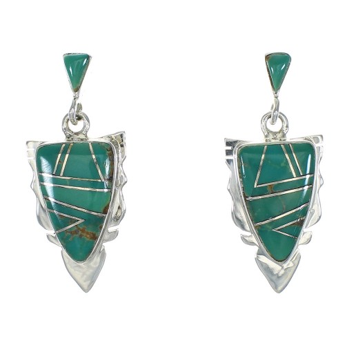 Southwest Turquoise Inlay Authentic Sterling Silver Post Dangle Earrings QX78782