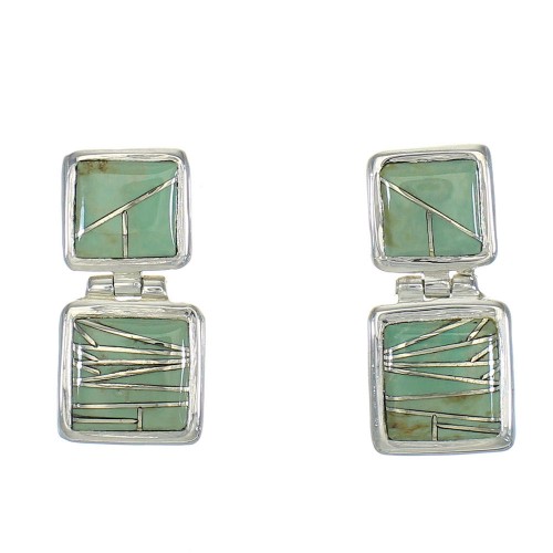 Turquoise Inlay Southwest Genuine Sterling Silver Post Dangle Earrings QX78834