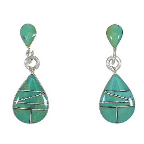 Silver Tear Drop Southwest Turquoise Post Dangle Earrings QX78844