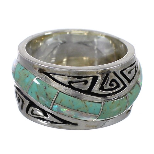 Sterling Silver Southwestern Turquoise Opal Water Wave Ring Size 6-3/4 QX82204