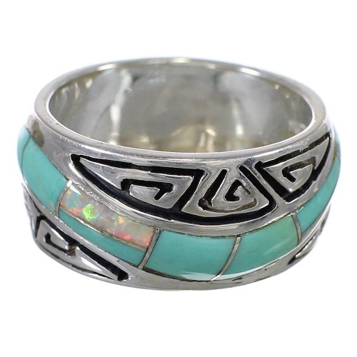 Authentic Sterling Silver Southwest Turquoise Opal Water Wave Ring Size 6-1/4 QX82261