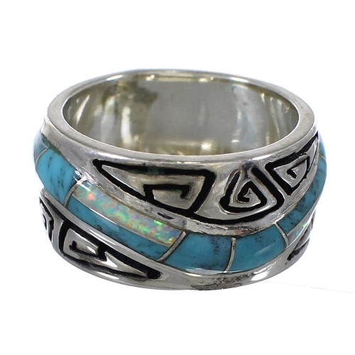 Southwest Silver Turquoise Opal Water Wave Ring Size 5 QX82275