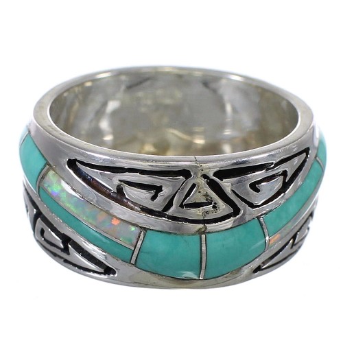 Turquoise Opal Silver Southwestern Water Wave Ring Size 7-3/4 QX82292