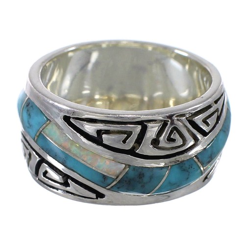 Southwest Turquoise Opal Silver Water Wave Ring Size 6-1/4 QX82304