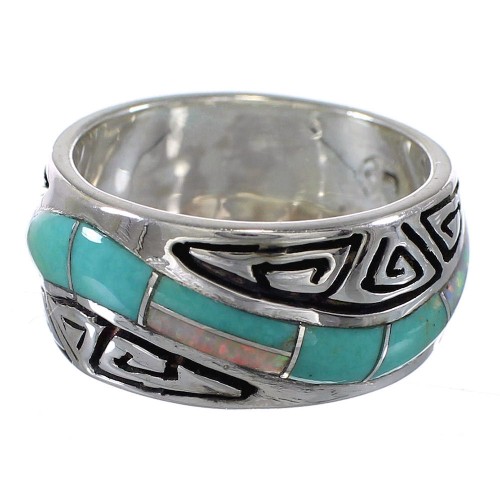 Southwest Turquoise Opal Sterling Silver Water Wave Ring Size 6-1/4 QX82307