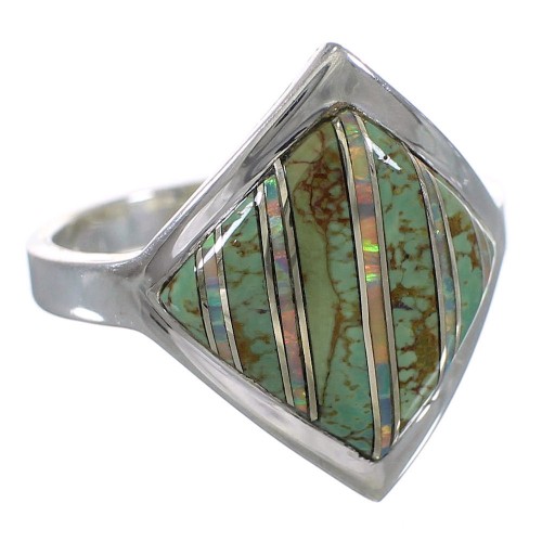 Southwestern Authentic Sterling Silver Turquoise Opal Ring Size 8-1/2 QX82484