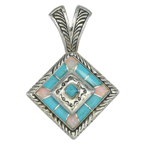 Turquoise And Opal Southwest Sterling Silver Pendant MX63835