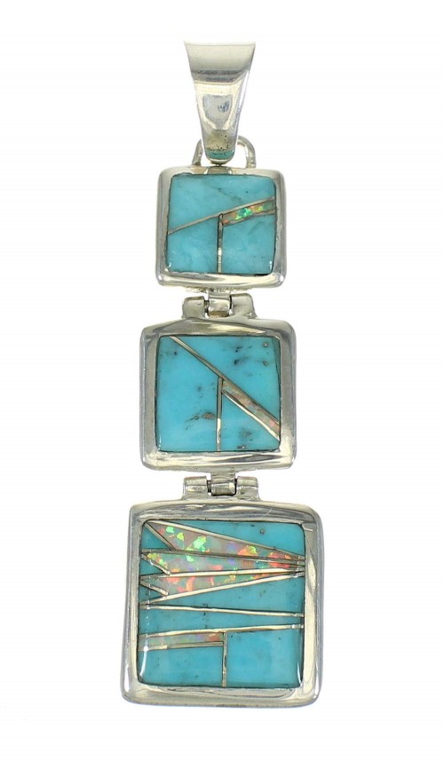 Silver Turquoise And Opal Southwest Pendant MX63849