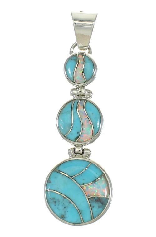 Turquoise And Opal Inlay Southwest Sterling Silver Pendant MX63856