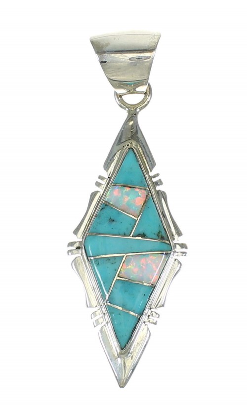 Silver Southwest Opal And Turquoise Inlay Jewelry Pendant MX63876