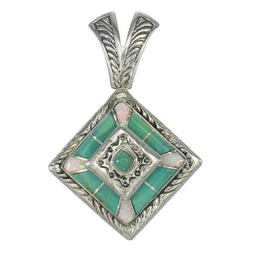 Genuine Sterling Silver Turquoise And Opal Pendant MX63895