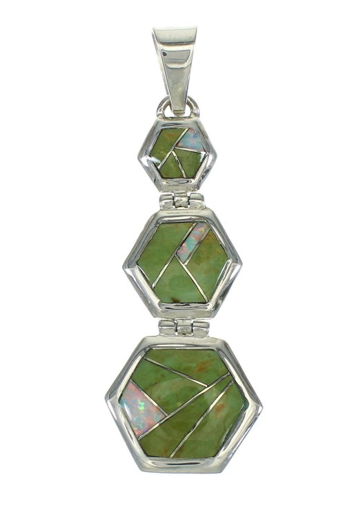 Genuine Sterling Silver Turquoise And Opal Southwest Pendant MX63914