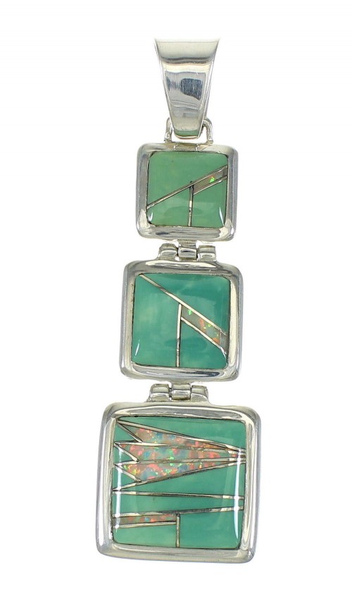 Genuine Sterling Silver Opal Turquoise Inlay Pendant MX63924