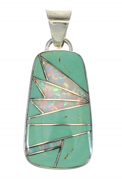 Genuine Sterling Silver Turquoise And Opal Inlay Pendant MX63953