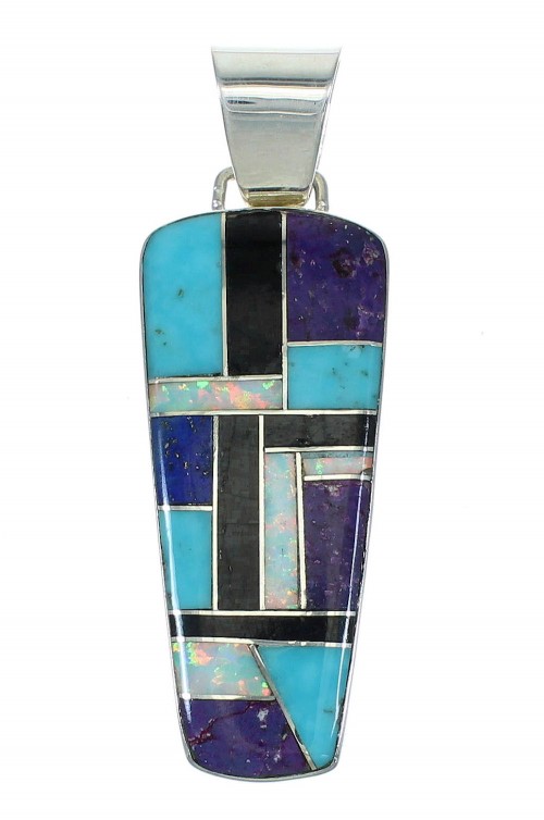 Multicolor Inlay And Sterling Silver Southwest Pendant WX63678