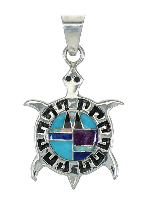 Multicolor Inlay Turtle Southwestern Sterling Silver Pendant WX63717