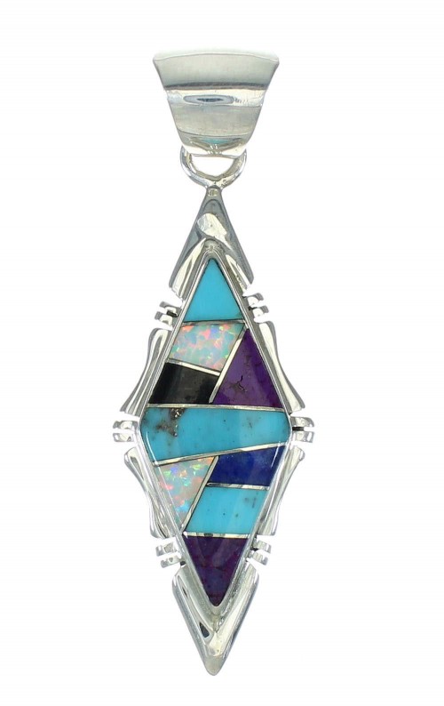 Multicolor Inlay And Sterling Silver Southwestern Slide Pendant WX63722