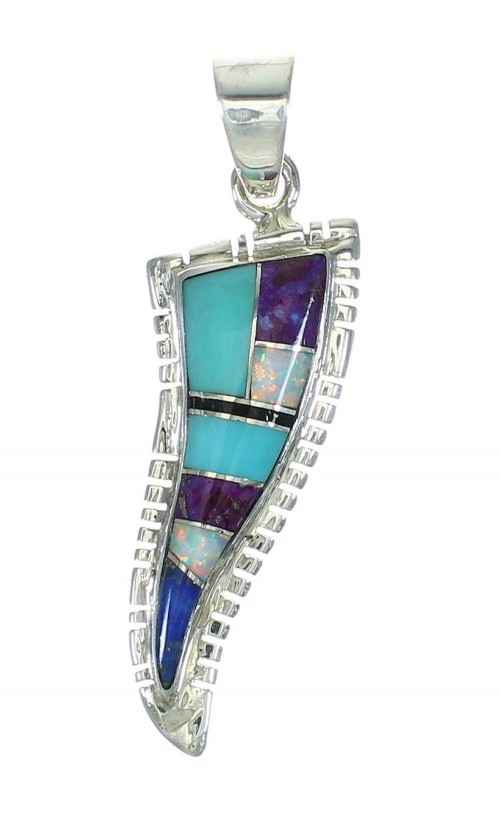 Multicolor Inlay And Sterling Silver Southwest Slide Pendant WX63740