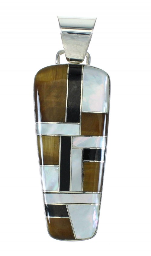 Southwest Multicolor Inlay And Genuine Sterling Silver Slide Pendant WX63746