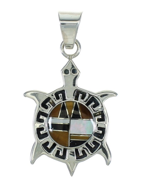 Southwest Turtle Multicolor Inlay And Genuine Sterling Silver Pendant WX63752