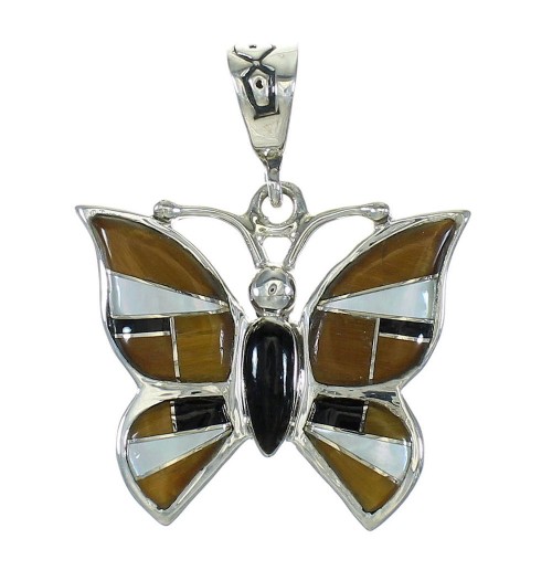 Southwest Butterfly Multicolor Inlay And Genuine Sterling Silver Pendant WX63757