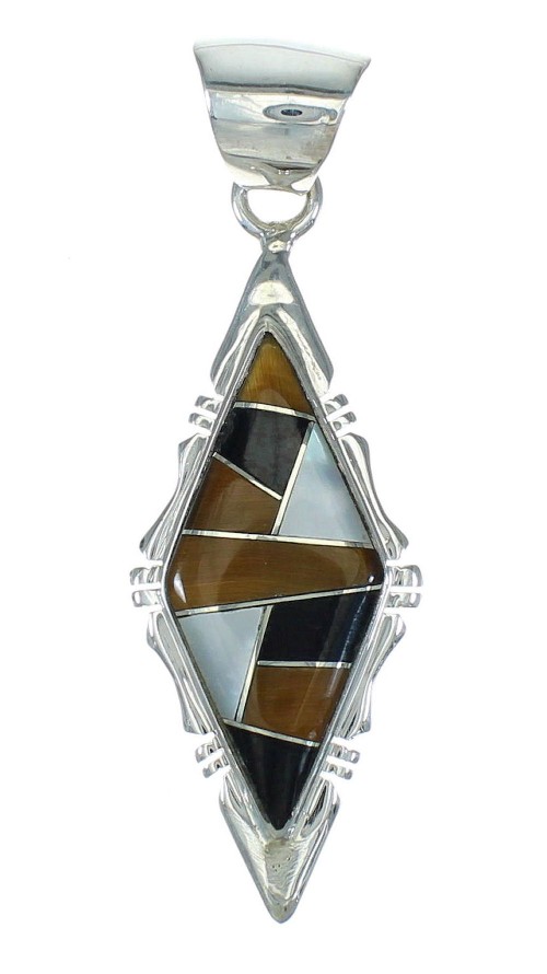 Multicolor Inlay Southwestern Sterling Silver Pendant WX63760