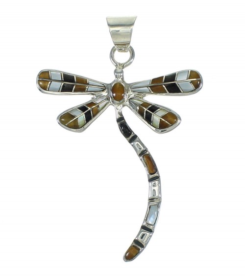 Sterling Silver Multicolor Inlay Dragonfly Southwest Pendant WX63777