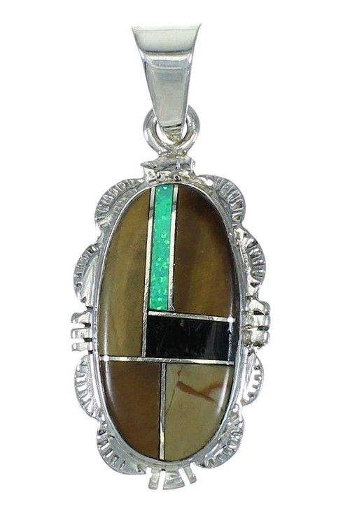 Multicolor Inlay And Genuine Sterling Silver Southwestern Slide Pendant WX63799