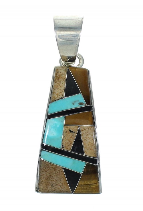 Genuine Sterling Silver Southwest Multicolor Inlay Slide Pendant WX63942