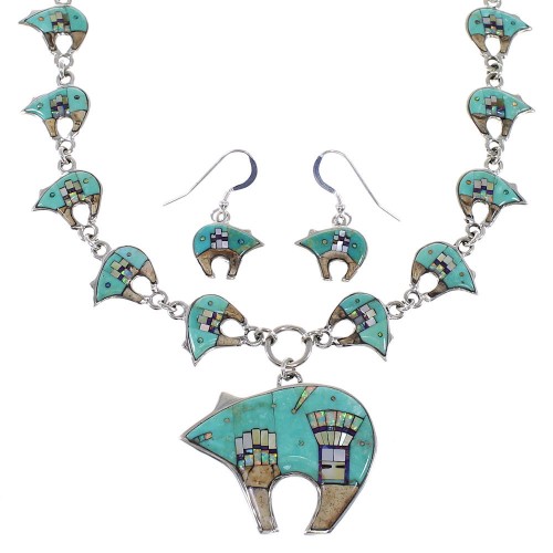 Mesa Design Bear Sterling Silver Multicolor Link Necklace Set WX71712